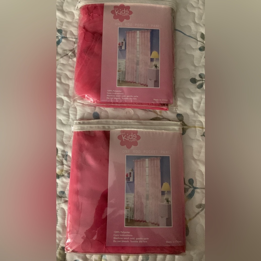 NWT girls Kids Room sheer Curtain Panels embroidered organza 42”x63” - set of 2
